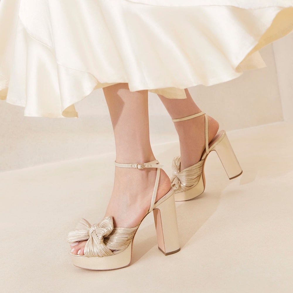 Loeffler Randall Gold Knotted Platform Sandals